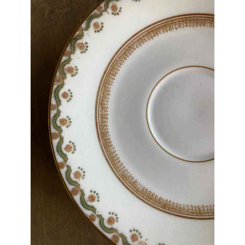Elite Works Limoges France Teacup and Saucer Set Gold Floral Filigree Porcelain